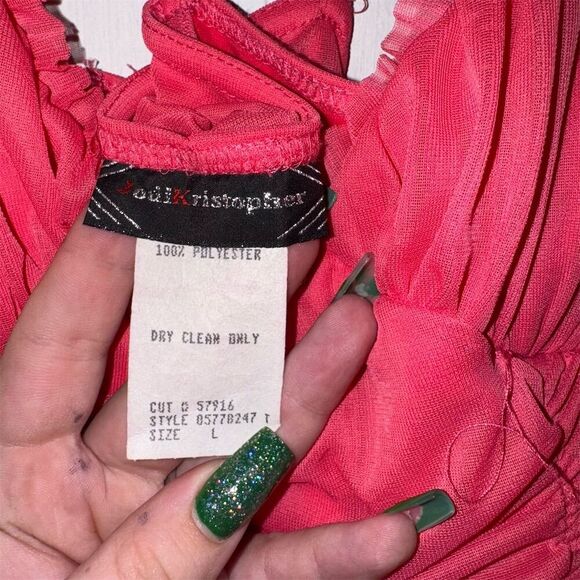 Jodi Kristopher Deadstock NWT Y2K Pink Ruched Midi Dress Asymmetrical Hem Large - Picture 5 of 6